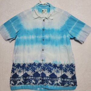 ME Sport Hawaiian shirt Mens Large Blue Short Sleeve Tropical Palm Tree Casual